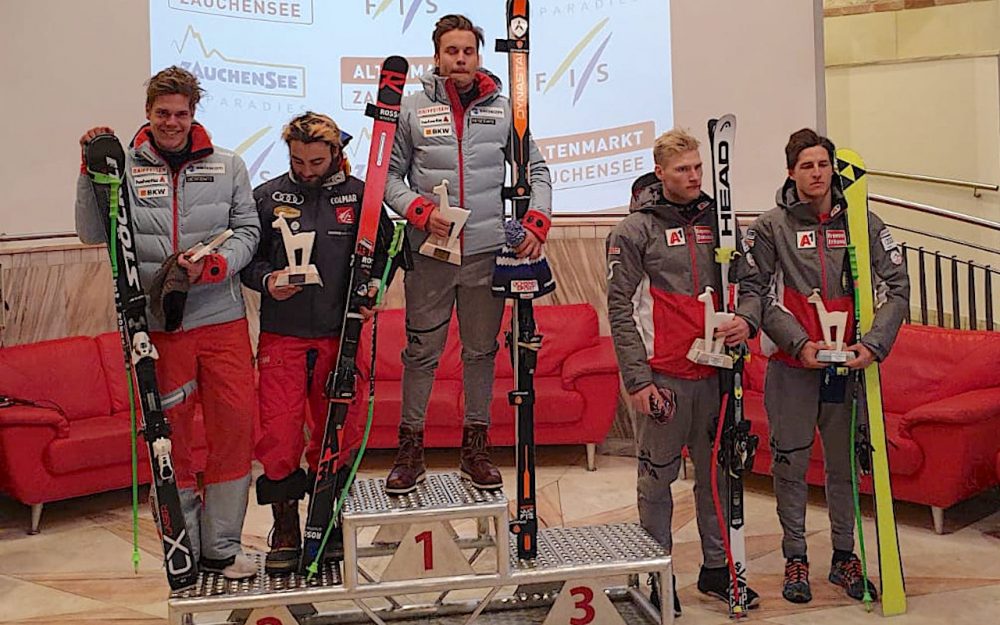 Europacup: Doppelsieg – die Schweizer dominieren im Super-G Gino Caviezel holt sich in Zauchensee den ersten Europacup-Sieg in einem Speed-Rennen. – Foto: zvg / Swiss Ski