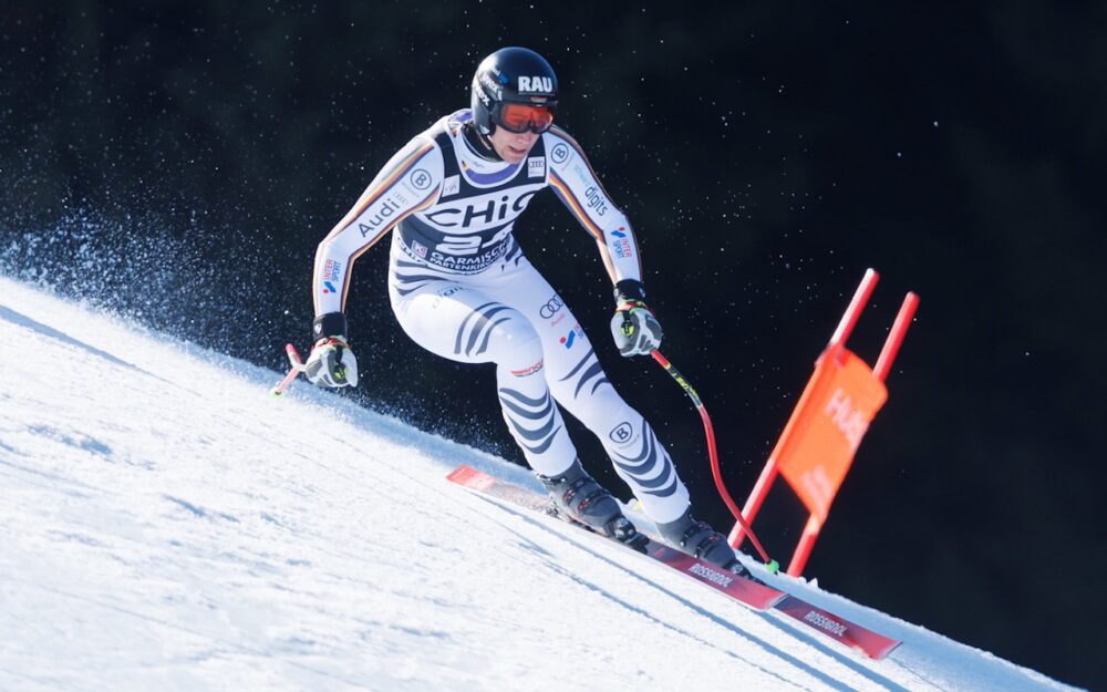 Luis Vogt am 27. Februar beim Training zur Weltcup-Abfahrt von Garmisch-Partenkirchen. – Foto: GEPA pictures