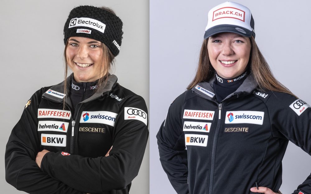 Delia Durrer (links) und Juliana Suter habe sich die fixen Weltcup-Startplätze für die Abfahrten 2022/23 gesichert. – Foto: Swiss Ski