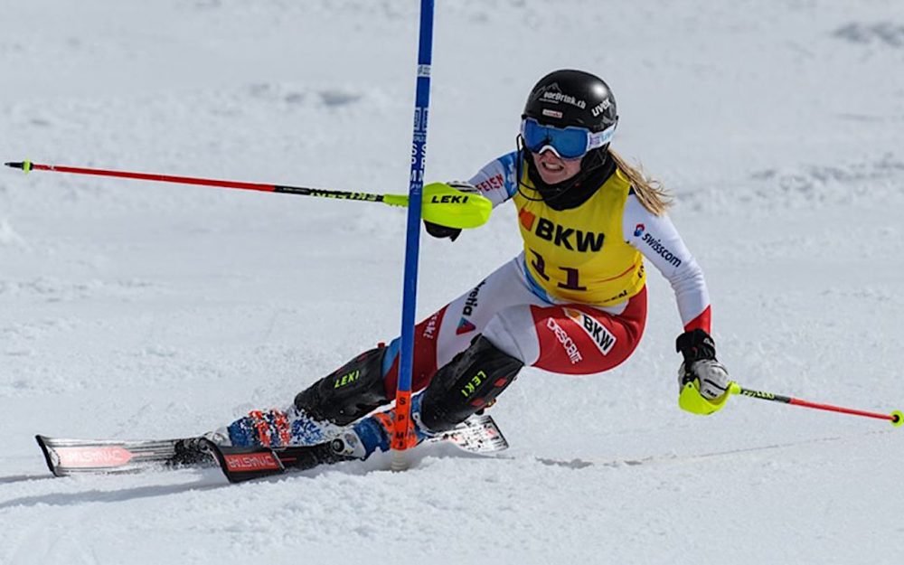 Bettina Schneeberger bei ihrem drittletzten Rennen, der Slalom-Schweizermeisterschaft in Meiringen. – Foto: rk-photography/Rosmarie Knutti