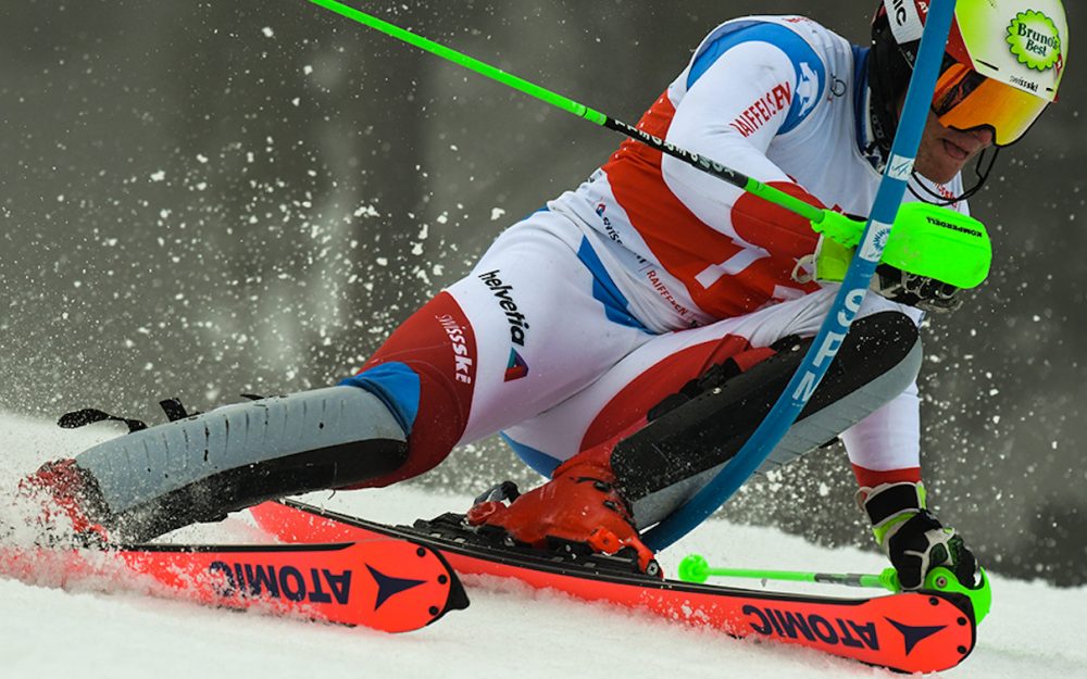 Schweizer Slalom-Team in Levi verbessert Dank einem starkem 2. Lauf fährt Semyel Bissig in Levi noch auf Platz 6. – Foto: rk-photography