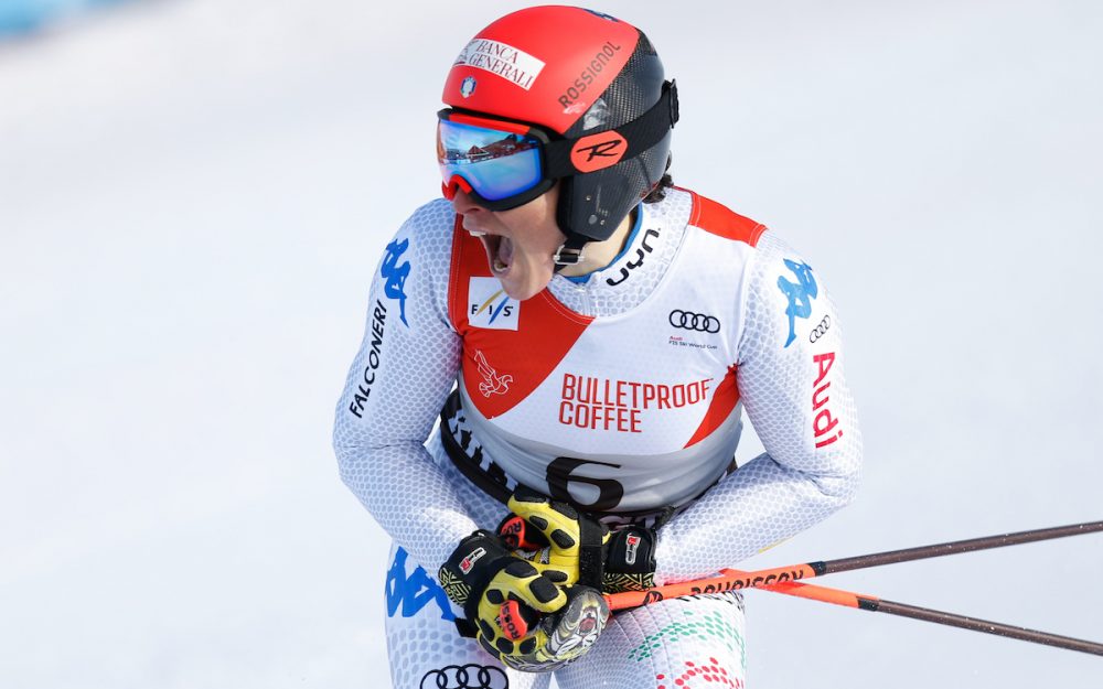Der Schrei der Erlösung nach dem 2. Lauf: Federica Brignone holt sich ihren fünften Sieg in einem Weltcup-Riesenslalom. – GEPA pictures