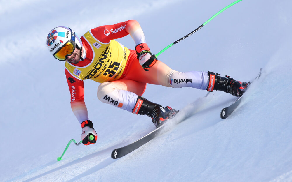 Yannick Chabloz beim 1. Training auf der "Stelvio". Am nächsten Tag stürzte er und zog sich eine Verletzung zu. – Foto: GEPA pictures