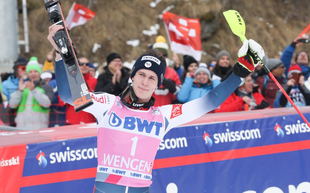 Zweiter Wengen-Sieg für Clement Noel Clement Noel gewinnt wie 2019 auch im Jahr 2020 den Weltcup-Slalom von Wengen. – Foto: GEPA pictures