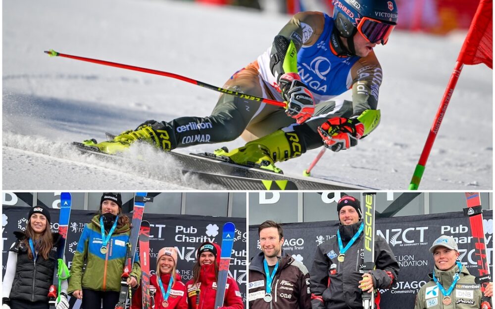 Siege für Elise Hitter und Ian Gut Ian Gut (oben und Mitte unten rechts) sowie Elise Hitter, Lara Baumann und Elena Stoffel (Bild unten links) hatten Grund zur Freude. – Fotos: GEPA / zvg