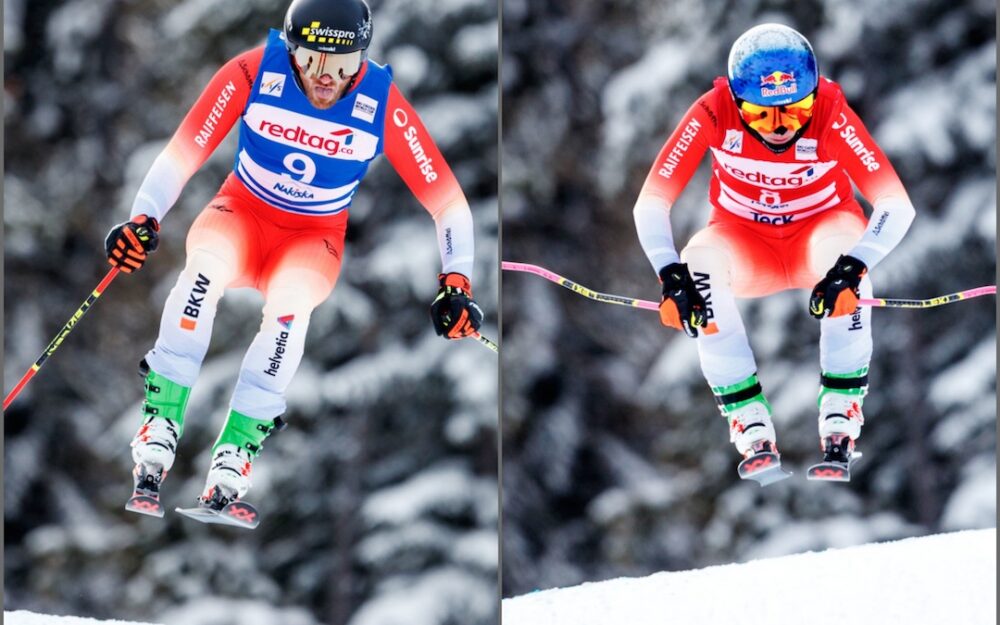 Skicross: Fanny Smith und Alex Fiva in Nakiska auf dem Podest Alex Fiva (links) und Fanny Smith holen sich am Samstag in Nakiska (CAN) jeweils einen dritten Platz. – Foto: GEPA pictures