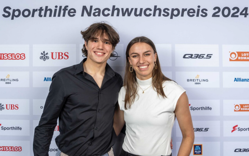 Und wieder holt sich ein Ski-Duo die Sporthilfe Nachwuchspreise ab Lenz Hächler und Malorie Blanc sind am Donnerstag mit dem Sporthilfe Nachwuchspreis ausgezeichnet worden. – Foto: Sporthilfe/zvg
