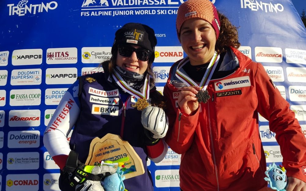 Lindy Etzensperger und die Vorfreude auf den Lohn Lindy Etzensperger (rechts) steht vor ihrem ersten Einsatz im Weltcup. – Foto: Swiss Ski