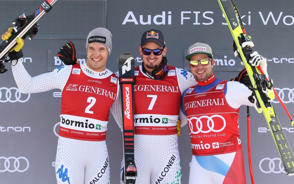 Christof Innerhofer, Dominik Paris und Beat Feuz lassen sich feiern. – GEPA pictures