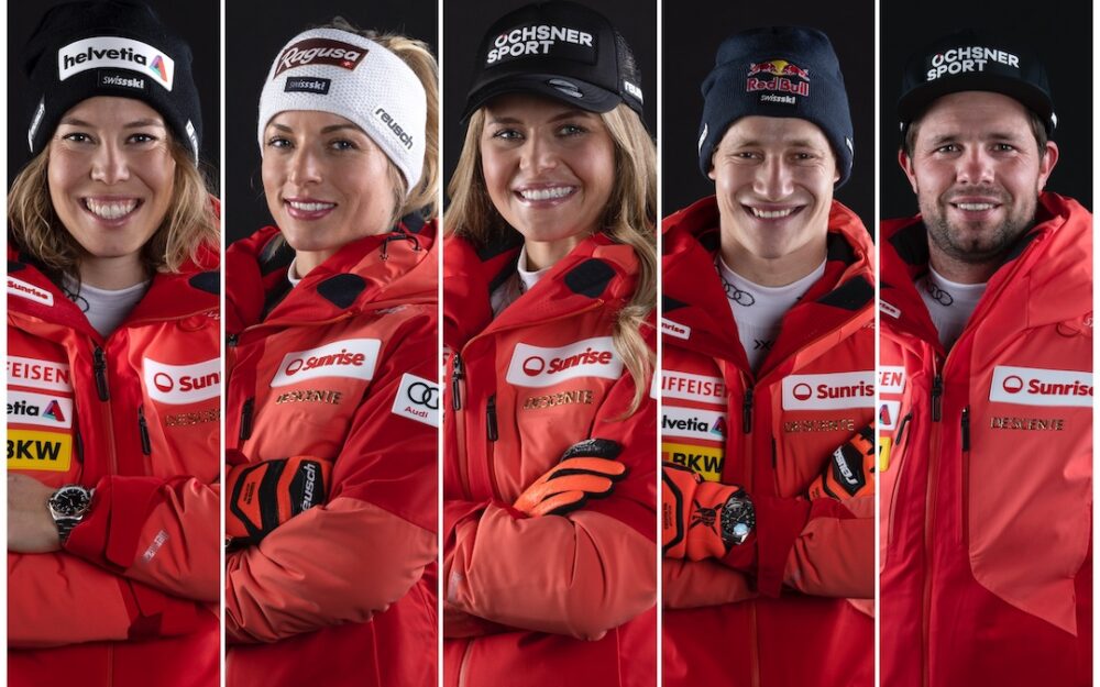 Michelle Gisin, Lara Gut-Behrami, Corinne Suter, Marco Odermatt und Beat Feuz sind für die Schweizer Sports Awards nominiert. – Fotos: Swiss Ski