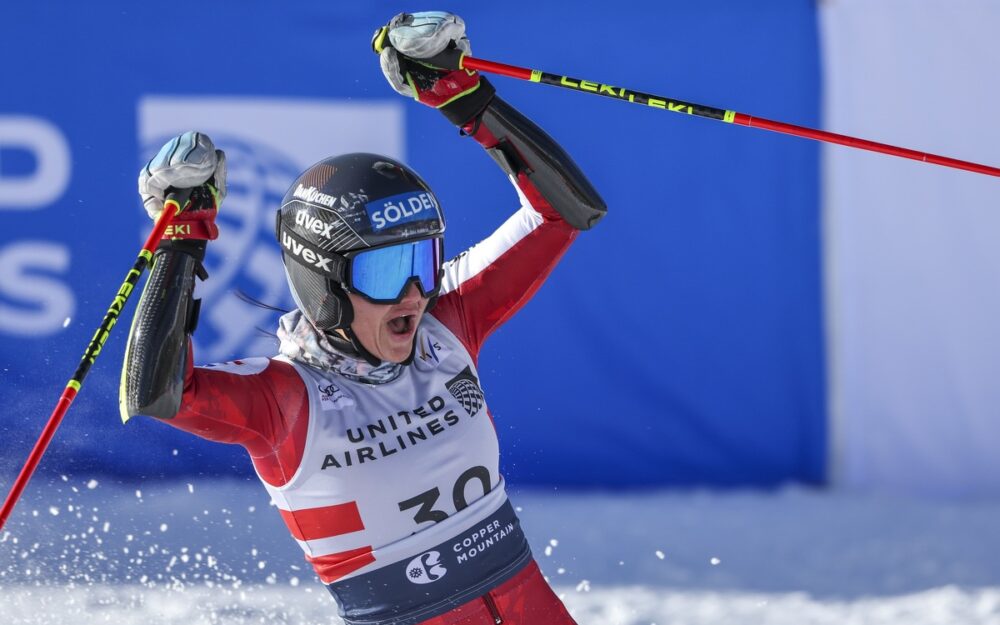 Franziska Gritsch (hier beim Jubel nach der gelungenen Vorstellung im Weltcup-Riesenslalom von Copper Mountain). – Foto: GEPA pictures