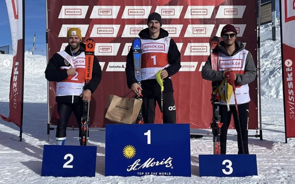 Luc Herrmann setzte sich auf der Diavolezza vor Simon Maurberger (links) und Leo Monnier (rechts) durch. – Fotos: zvg