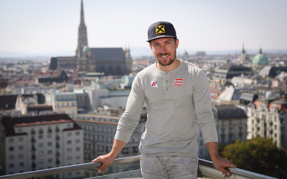 Marcel Hirscher in Wien (im Hintergrund der Stephansdom). – Fotos: GEPA pictures