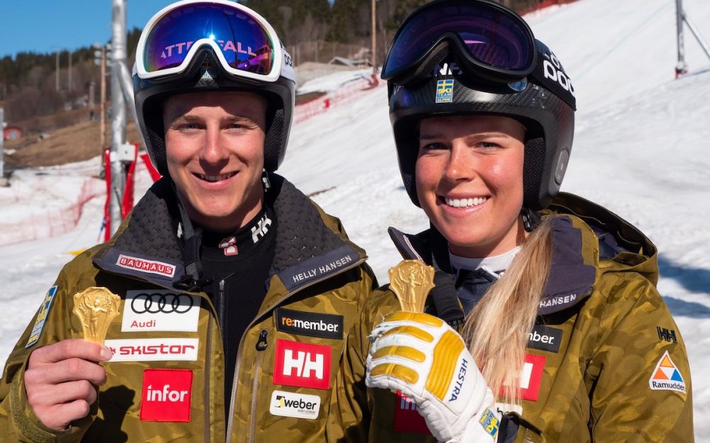 Olle Sundin und Lisa Hoernbald holen Abfahrtsgold an den schwedischen Meisterschaften. – Foto: FAcebook / Ski Team Sweden alpine