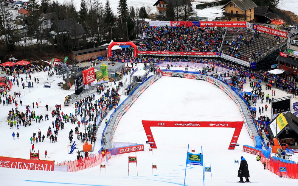 Henrik Kristoffersen am schnellsten im Ziel von Kranjska Gora Der Zielhang von Kranjska Gora. – Foto: GEPA pictures