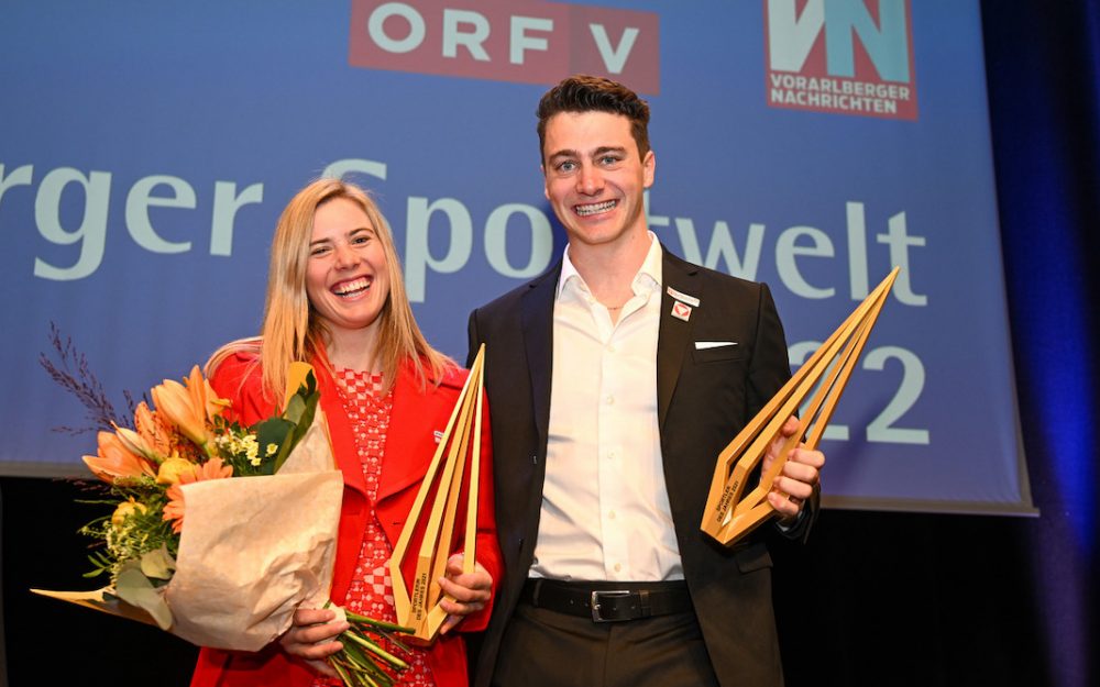 Katharina Liensberger und Snowboarder Alessandro Hämmerle sind Vorarlbergs Sportlerin und Sportler des Jahres 2021. – Foto: GEPA pictures