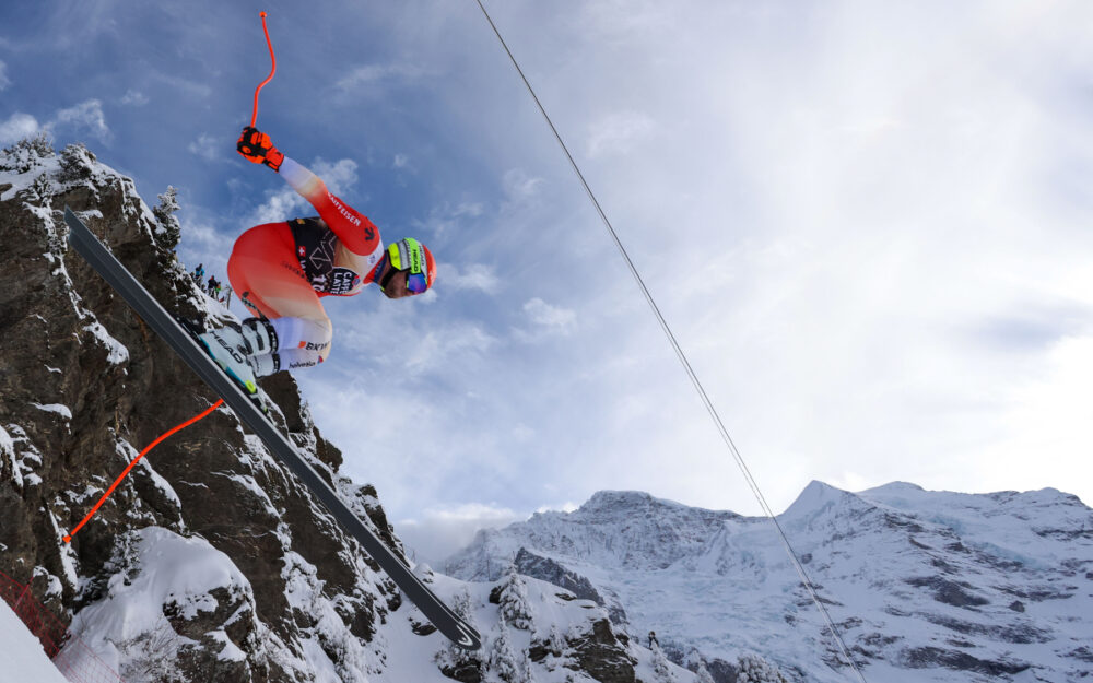 Nur Cyprien Sarrazin im Training schneller als Justin Murisier Justin Murisier beim Training am Lauberhorn. – Foto: GEPA pictures