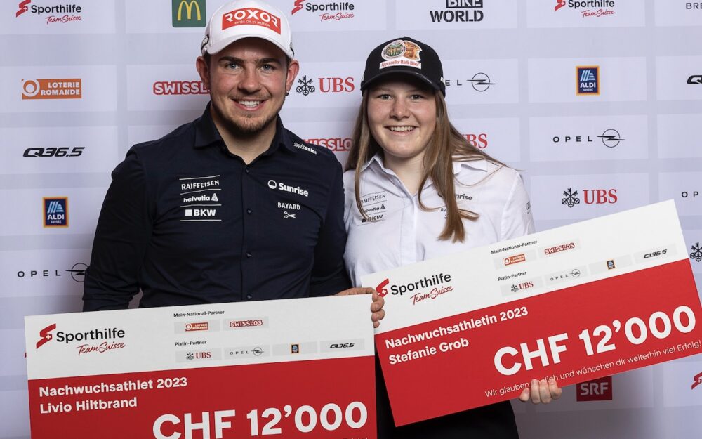 Livio Hiltbrand und Stefanie Grob sind Schweizer Nachwuchssportler 2023 Stefanie Grob und Livio Hiltbrand sind mit den Nachwuchspreis der Sporthilfe ausgezeichnet worden. – Foto: Schweizer Sporthilfe