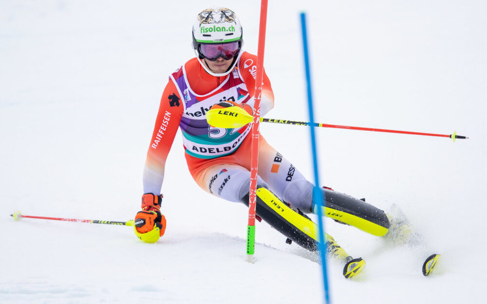 Noel von Grünigens Antwort auf den Nuller vom Donnerstag Noel von Grünigen – hier beim Weltcup-Slalom von Adelboden im Januar 2023 – musste sich am Coronet Peak nur Laurie Taylor geschlagen geben. - Foto: GEPA pictures