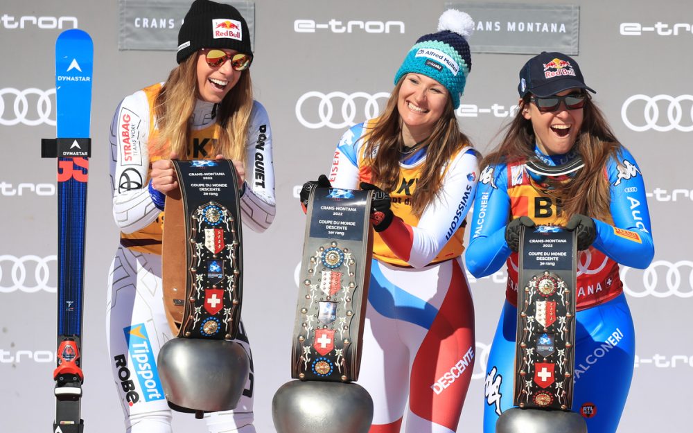 Ester Ledecka, Priska Nufer und Sofia Goggia (v.l.) sorgten für die Musik. – Foto: GEPA pictures