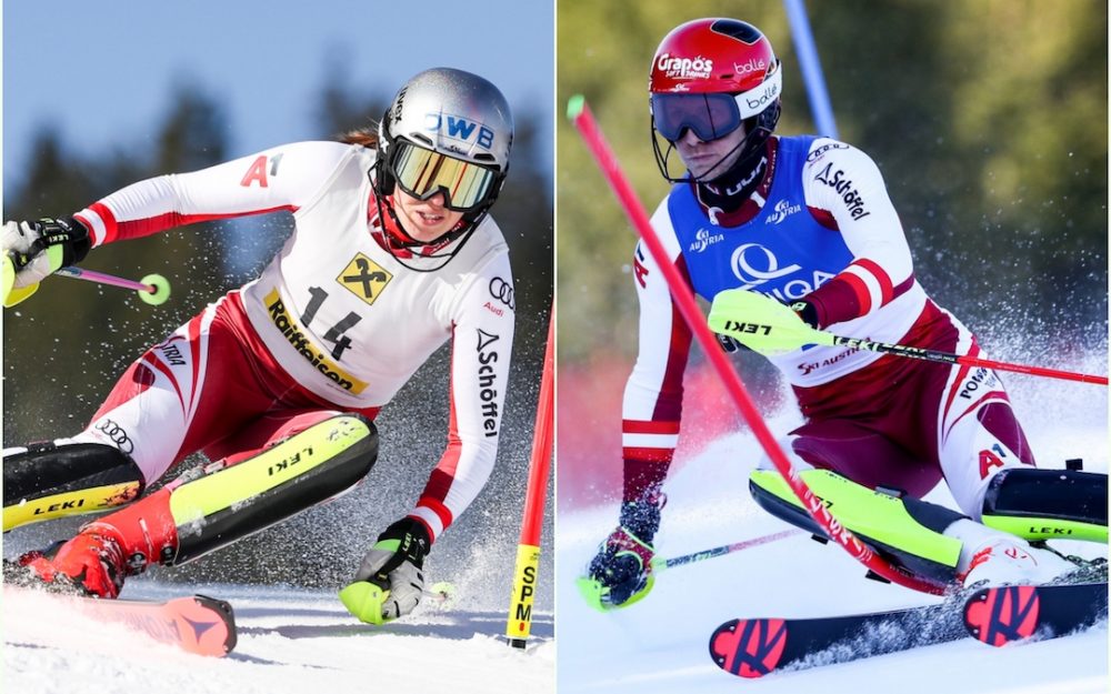 Marie-Therese Sporer (links) und Dominik Raschner gewinnen die Slalom-Staatsmeisterschaften in Österreich. – Fotos: GEPA pictures