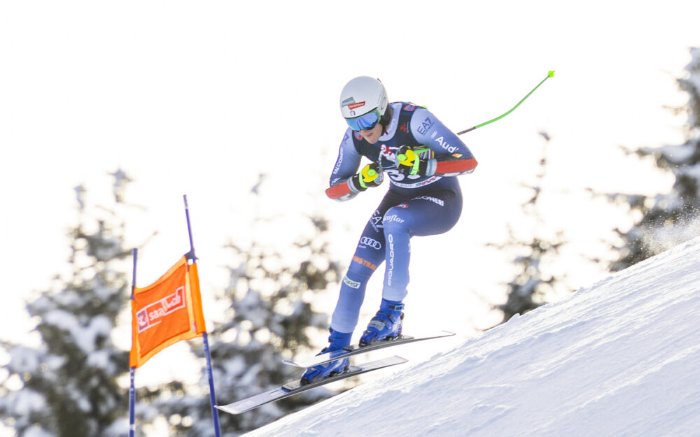 Max Perathoner (hier beim Europacup in Saalbach) gewinnt WM-Gold im Super-G. – Foto: GEPA pictures