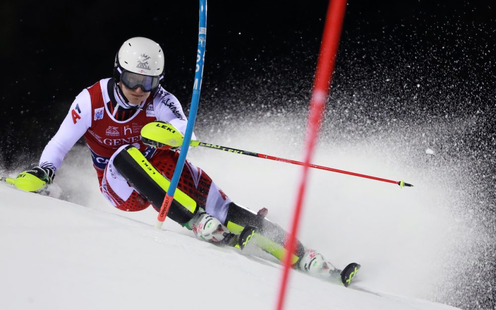Adrian Pertl – hier beim WC-Slalom in Madonna di Campiglio – gewinnt den 2. EC-Slalom von Jaun. – Foto: GEPA pictures