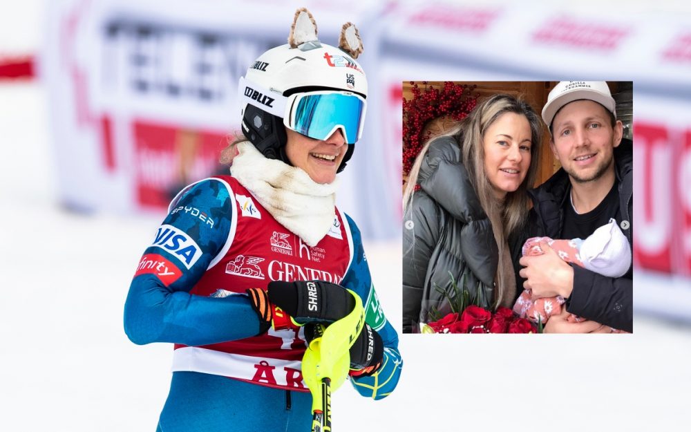 Das amerikanisch-deutsche „Ski-Baby“ ist da Resi Stiegler (grosses Bild) und David Ketterer sind zum ersten Mal Eltern geworden. – Fotos: GEPA pictures / Instagram Resi Stiegler