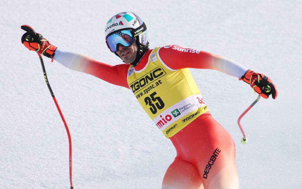 EC: Gilles Roulin gewinnt am Lauberhorn Gilles Roulin (hier nach der Zieldurchfahrt in Bormio). – GEPA pictures