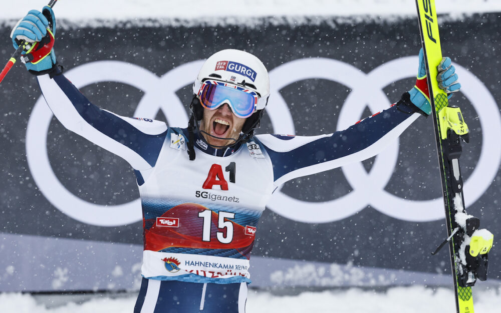 Der Moment des sportlichen Triumphs 2022: Dave Ryding gewinnt den Weltcup-Slalom von Kitzbühel. – Foto: GEPA pictures