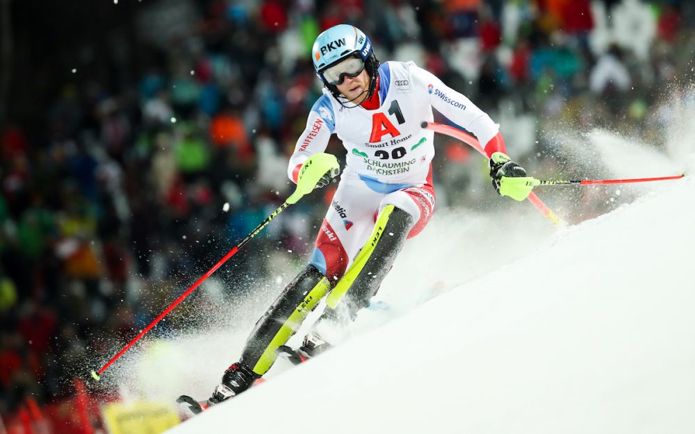 Reto Schmidier beim Slalom von Schladming (Januar 2019). – Foto:GEPA