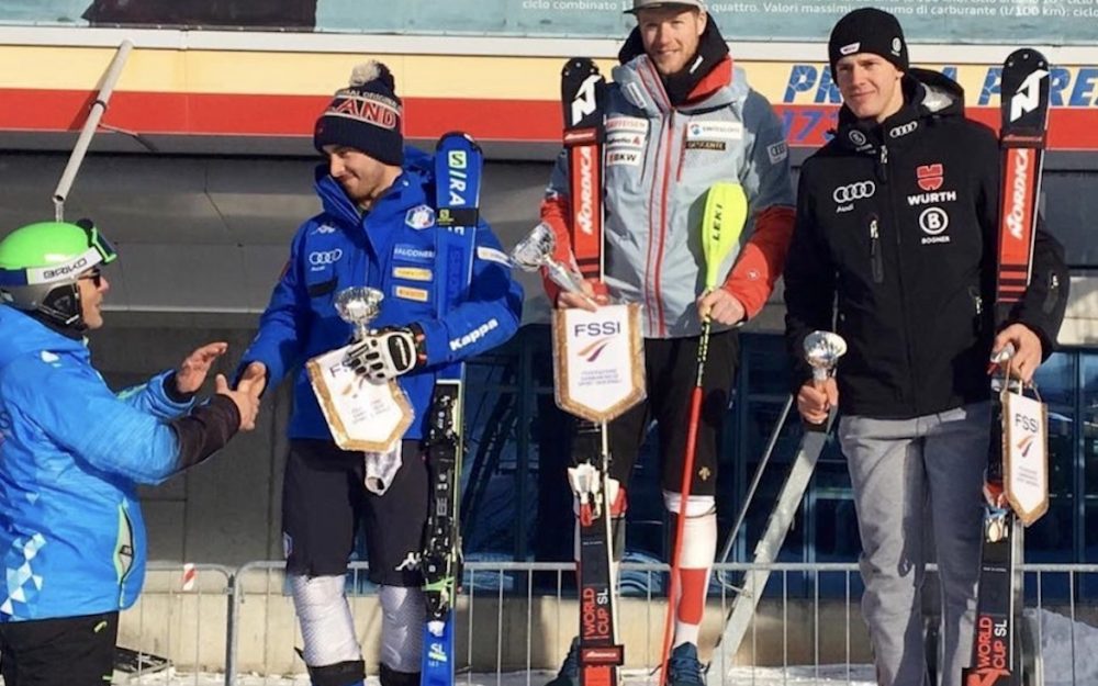 Ein wichtiger Schritt für Reto Schmidiger Reto Schmidiger gewinnt den FIS-Slalom von Kronplatz. – Foto: zvg / Swiss Ski
