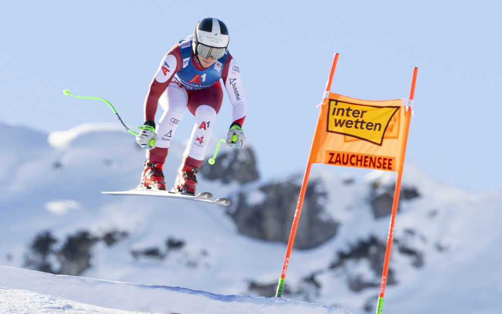 Die Vorarlbergerin Emily Schöpf steht als Gewinnerin der Abfahrtswertung im Europacup 2023/24 fest. – Foto: GEPA pictures