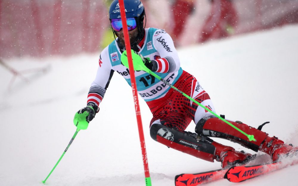 Marco Schwarz sieht grün – Schweizer in Lauerstellung Der Führende nach dem 1. Lauf des Adelboden-Slaloms: Marco Schwarz. – Foto: GEPA pictures