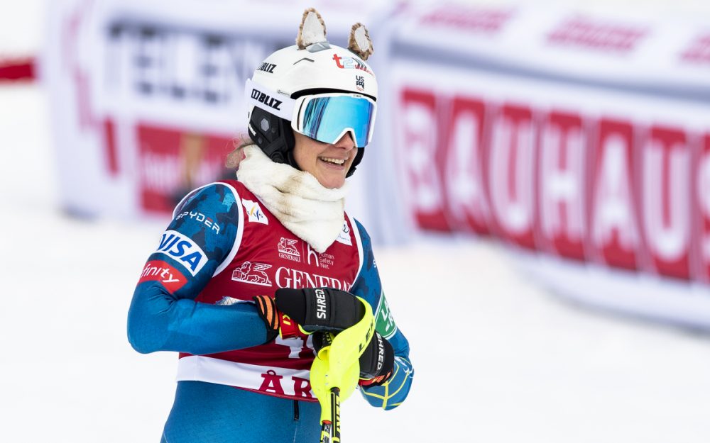 Mit den Katzenohren auf dem Helm verabschiedete sich Resi Stiegler Mitte März beim Weltcup-Slalom von Are. – Foto: GEPA pictures