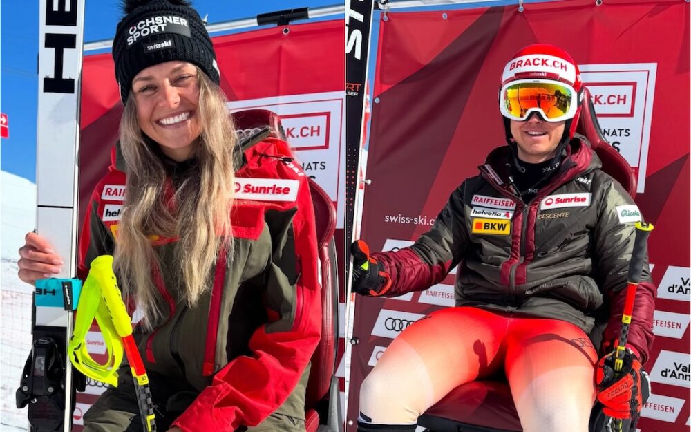 Super-G-Gold an Sandro Zurbrügg und Corinne Suter Corinne Suter und Sandro Zurbrügg. – Fotos: Swiss Ski
