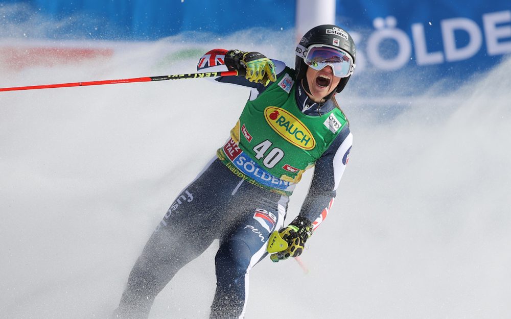 Bittere Momente für Alex Tilley Alex Tilleys Freude nach der Zieldurchfahrt in Sölden – Foto: GEPA pictures