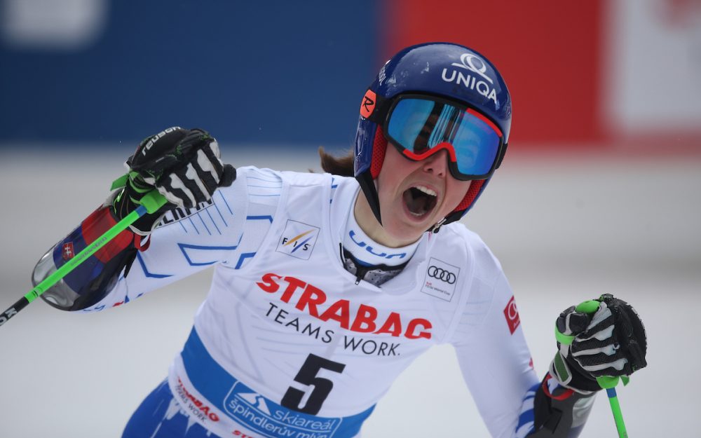 Schrei der Erlösung – die Weltmeisterin gewinnt den Riesenslalom von Spindlermühle. – Foto: GEPA pictures