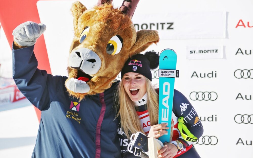 Lindsey Vonn nach ihrem Erfolg in St. Moritz. – Foto: GEPA pictures