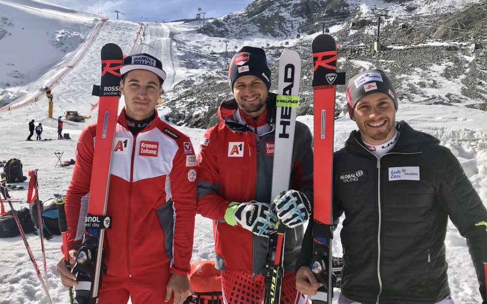 In Sölden auch dabei (v.l.): Patrick Feurstein, Johannes Strolz und Magnus Walch. – Foto: ÖSV/Aichner	