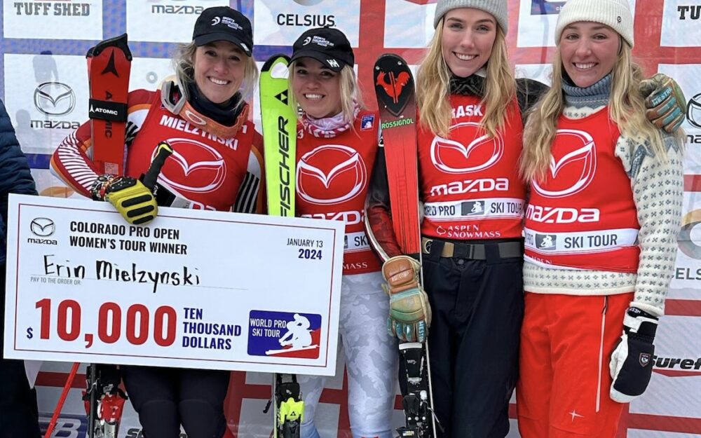 WPST: Erster Zahltag für Erin Mielzynski und Christian Soevik Erin Mielzynski gewinnt das erste WPST-Rennen des Jahres in Aspen vor Kaitlyn Harsch, Sara Rask und Tuva Norbye (v.l.). – Foto: zvg