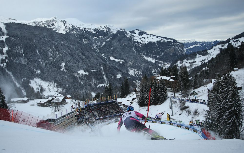 Schneemangel am Wengener Slalomhang Der Zielhang des Wengener Slaloms (Archivbild) braucht einen Schneeimport. – Foto: GEPA pictures