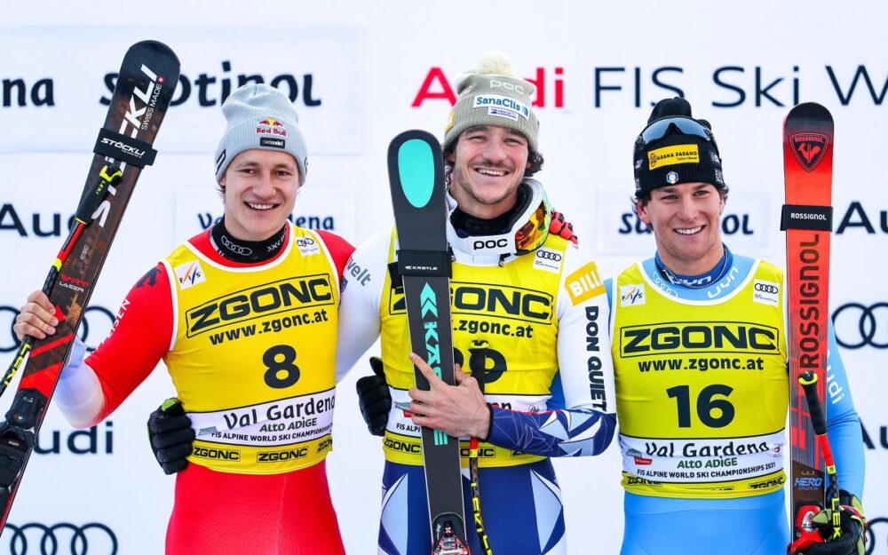 Marco Odermatt, Jan Zabystran und Giovanni Franzoni (v.l.). – Foto: GEPA pictures