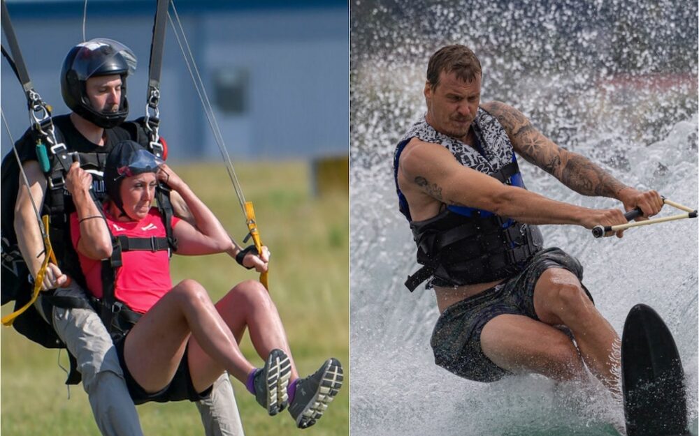 Cornelia Hütter und Manuel Feller in Österreichs Top-3 Cornelia Hütter (beim Fallschirmspringen) und Manuel Feller (beim Wasserski) haben die Chancen auf eine Auszeichnung. – Fotos: GEPA pictures