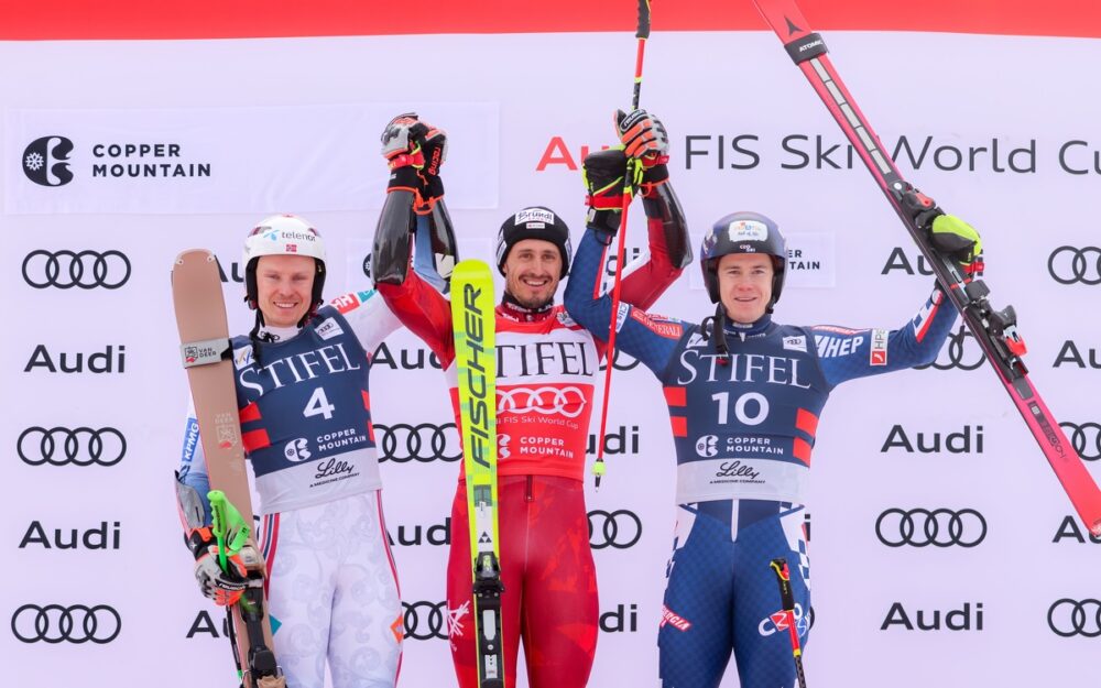Henrik Kristoffersen, Stefan Brennsteiner und Filip Zubcic – das Sieger-Trio von Copper Mountain. – Foto: GEPA pictures