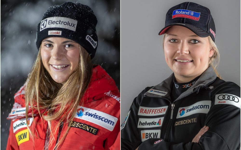 Mit der Zentralschweizerin Delia Durrer (links) und der Berner Oberländerin Katja Grossmann hat sich ein Duo im Training die ersten Weltcup-Starts verdient. – Fotos: GEPA pictures/Swiss Ski